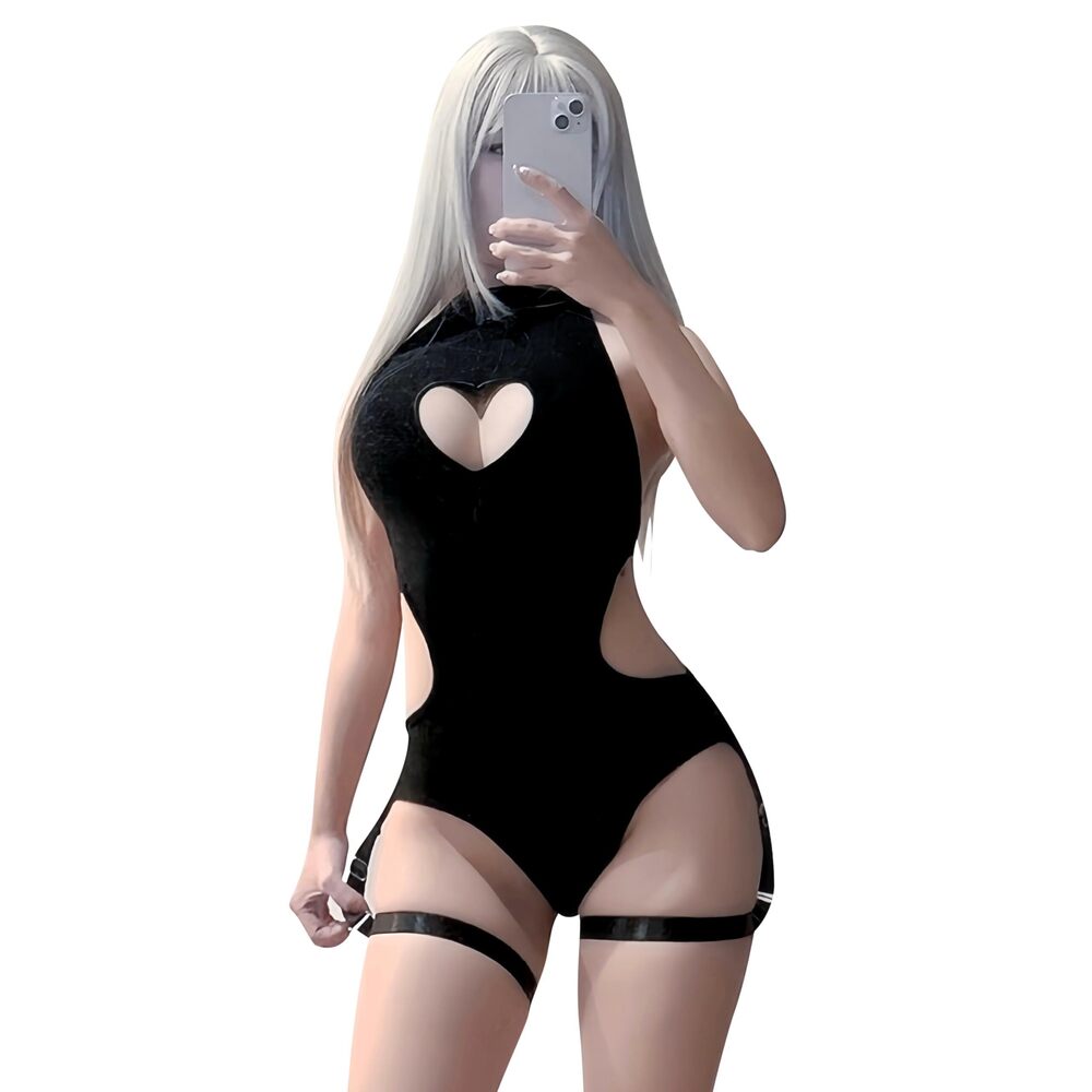 7268 Black Lingerie Backless Bodysuit Corset Top Sexy Bodysuits Halter Neck